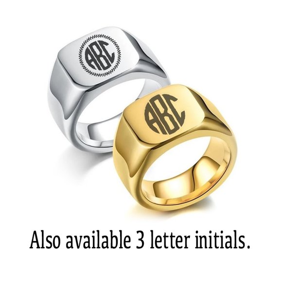 Retro initials SIGNET Ring for men bulky heavy stamp Stainless Steel. - Picture 5 of 7
